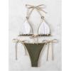 imageMakeMeChic Womens Solid Halter Triangle High Cut Bikini Set Swimsuit Bathing SuitArmy Green Solid
