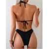 imageMakeMeChic Womens Solid Halter Triangle High Cut Bikini Set Swimsuit Bathing SuitBlack Color