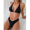 imageMakeMeChic Womens Solid Halter Triangle High Cut Bikini Set Swimsuit Bathing SuitBlack Color