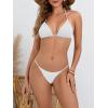 imageMakeMeChic Womens Solid Halter Triangle High Cut Bikini Set Swimsuit Bathing SuitRibbed White