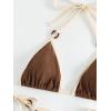 imageMakeMeChic Womens Solid Halter Triangle High Cut Bikini Set Swimsuit Bathing SuitRing Coffee Brown