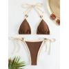 imageMakeMeChic Womens Solid Halter Triangle High Cut Bikini Set Swimsuit Bathing SuitRing Coffee Brown