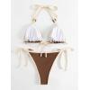 imageMakeMeChic Womens Solid Halter Triangle High Cut Bikini Set Swimsuit Bathing SuitRing Coffee Brown