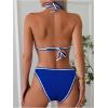 imageMakeMeChic Womens Solid Halter Triangle High Cut Bikini Set Swimsuit Bathing SuitRoyal Blue