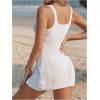 imageMakeMeChic Womens Split Hem Bikini Cover Up Sleeveless Short Summer Beach DressWhite