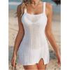imageMakeMeChic Womens Split Hem Bikini Cover Up Sleeveless Short Summer Beach DressWhite
