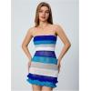 imageMakeMeChic Womens Strapless Crochet Cover Up Beachwear Colorblock Knit Tube Mini DressBlue