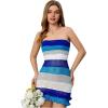 imageMakeMeChic Womens Strapless Crochet Cover Up Beachwear Colorblock Knit Tube Mini DressBlue