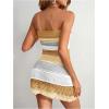 imageMakeMeChic Womens Strapless Crochet Cover Up Beachwear Colorblock Knit Tube Mini DressKhaki