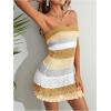 imageMakeMeChic Womens Strapless Crochet Cover Up Beachwear Colorblock Knit Tube Mini DressKhaki
