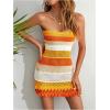 imageMakeMeChic Womens Strapless Crochet Cover Up Beachwear Colorblock Knit Tube Mini DressOrange