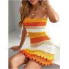 imageMakeMeChic Womens Strapless Crochet Cover Up Beachwear Colorblock Knit Tube Mini DressOrange