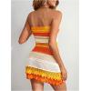 imageMakeMeChic Womens Strapless Crochet Cover Up Beachwear Colorblock Knit Tube Mini DressOrange