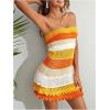 imageMakeMeChic Womens Strapless Crochet Cover Up Beachwear Colorblock Knit Tube Mini DressOrange