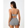 imageMakeMeChic Womens Striped Bikini Set Twist Front Tummy Control Bathing Suit with BoyshortsBlack and White