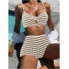imageMakeMeChic Womens Striped Bikini Set Twist Front Tummy Control Bathing Suit with BoyshortsCoffee Brown