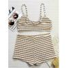 imageMakeMeChic Womens Striped Bikini Set Twist Front Tummy Control Bathing Suit with BoyshortsCoffee Brown