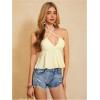 imageMakeMeChic Womens Summer Criss Cross Halter Tops 2025 Beach Sleeveles Cut Out Tie Backless Peplum Crop Tank TopsBeige