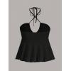 imageMakeMeChic Womens Summer Criss Cross Halter Tops 2025 Beach Sleeveles Cut Out Tie Backless Peplum Crop Tank TopsBlack