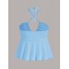 imageMakeMeChic Womens Summer Criss Cross Halter Tops 2025 Beach Sleeveles Cut Out Tie Backless Peplum Crop Tank TopsLight Blue