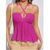 imageMakeMeChic Womens Summer Criss Cross Halter Tops 2025 Beach Sleeveles Cut Out Tie Backless Peplum Crop Tank TopsRed Violet