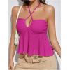 imageMakeMeChic Womens Summer Criss Cross Halter Tops 2025 Beach Sleeveles Cut Out Tie Backless Peplum Crop Tank TopsRed Violet