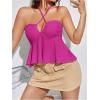 imageMakeMeChic Womens Summer Criss Cross Halter Tops 2025 Beach Sleeveles Cut Out Tie Backless Peplum Crop Tank TopsRed Violet