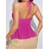 imageMakeMeChic Womens Summer Criss Cross Halter Tops 2025 Beach Sleeveles Cut Out Tie Backless Peplum Crop Tank TopsRed Violet