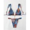imageMakeMeChic Womens Triangle Thong Bikini Sets High Cut Swimsuit Bathing Suit SwimwearBlue Brown