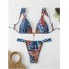 imageMakeMeChic Womens Triangle Thong Bikini Sets High Cut Swimsuit Bathing Suit SwimwearBlue Brown