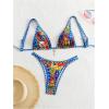 imageMakeMeChic Womens Triangle Thong Bikini Sets High Cut Swimsuit Bathing Suit SwimwearBlue Multi