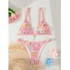 imageMakeMeChic Womens Triangle Thong Bikini Sets High Cut Swimsuit Bathing Suit SwimwearFloral Multi