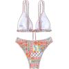 imageMakeMeChic Womens Triangle Thong Bikini Sets High Cut Swimsuit Bathing Suit SwimwearFlower Multi