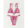 imageMakeMeChic Womens Triangle Thong Bikini Sets High Cut Swimsuit Bathing Suit SwimwearHot Pink Multi