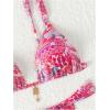 imageMakeMeChic Womens Triangle Thong Bikini Sets High Cut Swimsuit Bathing Suit SwimwearHot Pink Multi