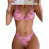 imageMakeMeChic Womens Triangle Thong Bikini Sets High Cut Swimsuit Bathing Suit SwimwearPink