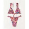 imageMakeMeChic Womens Triangle Thong Bikini Sets High Cut Swimsuit Bathing Suit SwimwearPink Multi