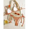 imageMakeMeChic Womens Triangle Thong Bikini Sets High Cut Swimsuit Bathing Suit SwimwearStriped Orange