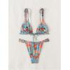 imageMakeMeChic Womens Triangle Thong Bikini Sets High Cut Swimsuit Bathing Suit SwimwearTropical Plant Printed