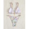 imageMakeMeChic Womens Triangle Thong Bikini Sets High Cut Swimsuit Bathing Suit SwimwearWhite Floral