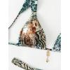 imageMakeMeChic Womens Triangle Thong Bikini Sets High Cut Swimsuit Bathing Suit SwimwearZebra Print