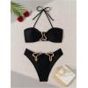 imageMakeMeChic Womens Two Piece Bikini Set Halter Ring Backless Summer Bathing SwimsuitsBlack
