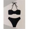 imageMakeMeChic Womens Two Piece Bikini Set Halter Ring Backless Summer Bathing SwimsuitsBlack