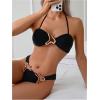 imageMakeMeChic Womens Two Piece Bikini Set Halter Ring Backless Summer Bathing SwimsuitsBlack