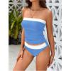 imageMakeMeChic Womens Two Piece Tankini Set Colorblock Ruched Bandeau Bathing Suit Swimsuits BeachwearBlue and White