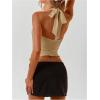 imageMakeMeChic Womens Wrap Lettuce Trim Halter Top Sleeveless Tie Back Summer ShirtsKhaki
