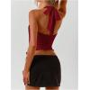 imageMakeMeChic Womens Wrap Lettuce Trim Halter Top Sleeveless Tie Back Summer ShirtsRed