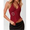 imageMakeMeChic Womens Wrap Lettuce Trim Halter Top Sleeveless Tie Back Summer ShirtsRed