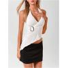 imageMakeMeChic Womens Wrap Lettuce Trim Halter Top Sleeveless Tie Back Summer ShirtsWhite