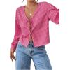 imageMakeMeChic Womens Y2K Plaid Gingham V Neck Long Sleeve Tie Front Babydoll Blouse Checkered Cute TopPink